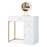 ZUN 31.5'' Makeup Vanity Desk with Lighted Mirror, Luxury Dressing Table with 2 Drawers and 1 Cabinet, 3 31824844