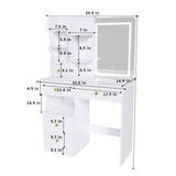 White dressing table, mirror and LED light, 5-drawer dressing table, movable and hidden mirror, 25456089
