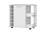 Woodland Bar Cart with Casters, Wine Rack and Open Shelf White B062111726