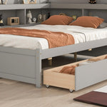 ZUN Full Bed with L-shaped Bookcases, Drawers ,Grey 14137248