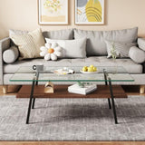 Rectangle Coffee Table, Tempered Glass Tabletop with Black Metal Legs, Modern Table for Living Room 54832432