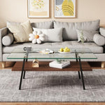 ZUN Rectangle Coffee Table, Tempered Glass Tabletop with Black Metal Legs, Modern Table for Living Room 54832432