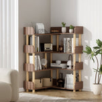 ZUN 4 Tier Retractable & Rotatable Bookcases, Wooden Corner Book Shelf, Storage Rack for 67222440