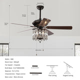 ZUN 52'' Classical Crystal Ceiling Fan Lamp,3 Speed , 5 Reversible Blades for Living Room, Dining Room, W1592P182046