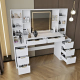 Makeup Vanity Desk with Mirror and Lights, 59" Large Vanity Table with 8Drawers & Open Storage W3393P315816