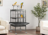 61.5inch Wrought Iron Large Rolling Bird Cage with Play Top and Stand for Parrots Lovebird Cockatiel 87150313