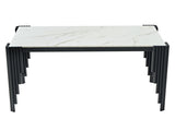 Modern 49" Rectangular Dining Table, White Marble-Look MDF Top with Black Metal Legs, Space-Saving W5123P548853