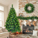 ZUN 6FT Grass Green Christmas Tree, Large Branches Pine Tree, Pre-Lit Set with Tree & Garland & Wreath, N704P198445F