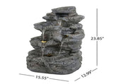 5-Tiered Concrete Tall Slim Fountain, 23.85"H LED-Lit Column, Space-Saving Modern Outdoor Accent, N765P324556G