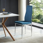 ZUN Light blue modern simple style dining chair fabric chrome metal pipe diamond grid pattern restaurant W29964282