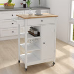 ZUN Kitchen island rolling trolley cart with Adjustable Shelves and towel rack rubber wood table top 21036023