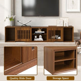 Mid-Century Morden Walnut Tv Stand With Extendable table Soft cushion Sliding door Cat friendly N843P255637W