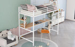 ZUN Twin Metal Loft Bed with Desk and Shelve,White 18643134