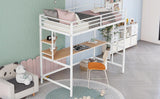 Twin Metal Loft Bed with Desk and Shelve,White 18643134