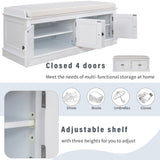 Storage Bench with 4 Doors and Adjustable Shelves, Shoe Bench with Removable Cushion for Living 20154012