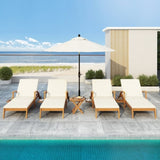 CHAISE LOUNGE WITH WHEEL - ACACIA WOOD RECLINER FOR PATIO/GARDEN, WITH 2INCH WHITE CUSHION, N770P261514T