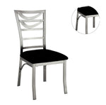 ZUN Contemporary Silver Metal 2pc Dining Chairs Black Microfiber Seat Dining Room Ladder Back Chair B011P232977