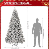 ZUN 8 FT Pre-lit Snow Flocked Christmas Tree, Artificial Hinged Xmas Pine Tree with 1300 Branch Tips, 67753031