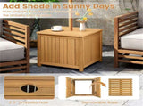 Solid Acacia Wood Outdoor Side Table with Umbrella Hole, 2-in-1 Storage End Table for Patio Poolside 86228546