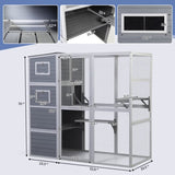 Large Wooden Cat Enclosure with Waterproof Roof and Platforms, Gray W2181P181957