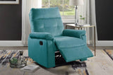 ZUN Luxurious Velvet Teal Blue Color Motion Recliner Chair 1pc Couch Manual Motion Plush Armrest Tufted B011P163885