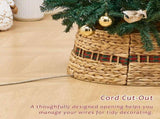 Handcrafted Woven Hyacinth Wicker Christmas Tree Collar - Rattan Xmas Tree Skirt & Stand Base Cover 06994109