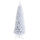 5 Feet White Artificial Christmas Pencil Tree with Folding Metal Stand 08228370