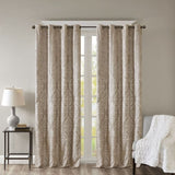 Knitted Jacquard Damask Total Blackout Grommet Top Curtain Panel Pair B035129803