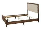 Brown Cherry Finish Fabric Upholstered Headboard Tufted Nailhead Trim 1pc King Size Panel Bed B011P173495