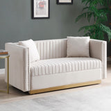 Contemporary Vertical Channel Tufted Velvet Sofa Loveseat Modern Upholstered 2 Seater Couch for W1117P147302