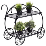 ZUN Paint With Handle Cart Shape 2 Layer Plant Stand Black 98903274