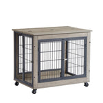 ZUN Furniture Dog Cage Crate with Double Doors on Casters. Grey, 31.50'' W x 22.05'' D x 24.8'' H. 70138030