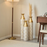 Mother's Day Gift Set - Gilded White 3D Relief Flower Metal Vase Set 24". 29". 32. 68 height W2796P277632