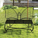 ZUN Butterfly Cast Metal Garden Bench, Outdoor Bench Patio Seat, Park Bench Outdoor Seating for Garden, W2167P190136