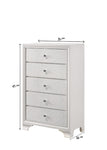 ZUN 1pc Modern Glam Style White Frost Finish Glam Five Drawer Chest Embossed Crocodile Pattern Wooden B011P216717