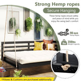 TOPMAX Acacia Wood Porch Swing Bed for Outdoor with Hemp Ropes - Full Size Patio Hanging Bed, 350lbs N717P265860B