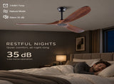 60 Inch Ceiling Fan, 3Blade Walnut WoodGrain Solid Paulownia Blades, Matte Black Iron W3816P586016