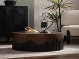 30.31" Round Coffee Table Handcrafted Relief Sturdy Pedestal Wooden Tea Table for Living Room no W3081P357841
