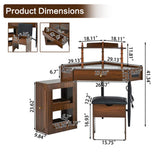 Corner Vanity Desk Set with Storage Cushioned Stool and Charging Station, Triangle Makeup Desk with 79371575