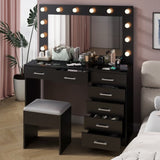 Vanity Desk Set with Large Lighted Mirror and Powre Outlet, Glass Top Makeup with 7 Drawers, 64200028