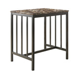 ZUN Black Metal Finish 3pc Counter Height Set Table and 2 Stools, Faux Marble Tabletop, Faux Leather B011P246322