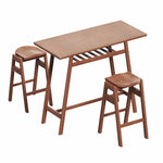 ZUN 3 PCS Pub Dining Set Retro Bar Table Rubber Wood Stackable Backless High Stool for 2 with Shelf and W69165658