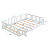 ZUN full Size Floor Bed with Door,Solid Wood Platform Bed Frame with Fence,Suitable for children,Pine W2297P202889