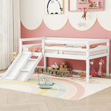 ZUN Twin Low Loft Bed with Slide, Ladder, Safety Guardrails, No Box Spring Needed,White W504P145269