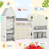 Kids Bookshelf Toy Storage with 17 Bins and 5 Bookshelves, Multi-functional Nursery PP300106AAE