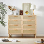 ZUN Bedroom dresser, 8 Double Dresser with rattan drawers, wood chest of drawers for kids living W1162P190402