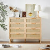 ZUN Bedroom dresser, 8 Double Dresser with rattan drawers, wood chest of drawers for kids living W1162P190402