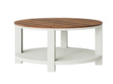 31.5" Round Coffee Table with Storage Shelf, 2-Tier Farmhouse Coffee Table with Rustic Wood Grain W1820P537105