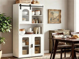 White Farmhouse Tall Storage Cabinet with Sliding Barn Door, Freestanding Floor Linen Cabinet with 22557110