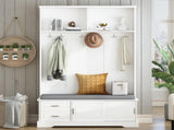 ON-TREND Elegant Hall Tree with Sliding Doors, Versatile Coat Rack with 6 Silvery Hooks & Handles, N721P205787K